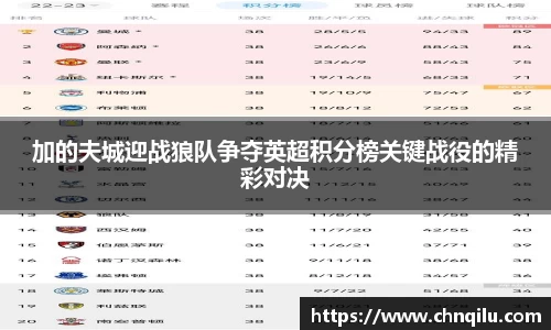 加的夫城迎战狼队争夺英超积分榜关键战役的精彩对决